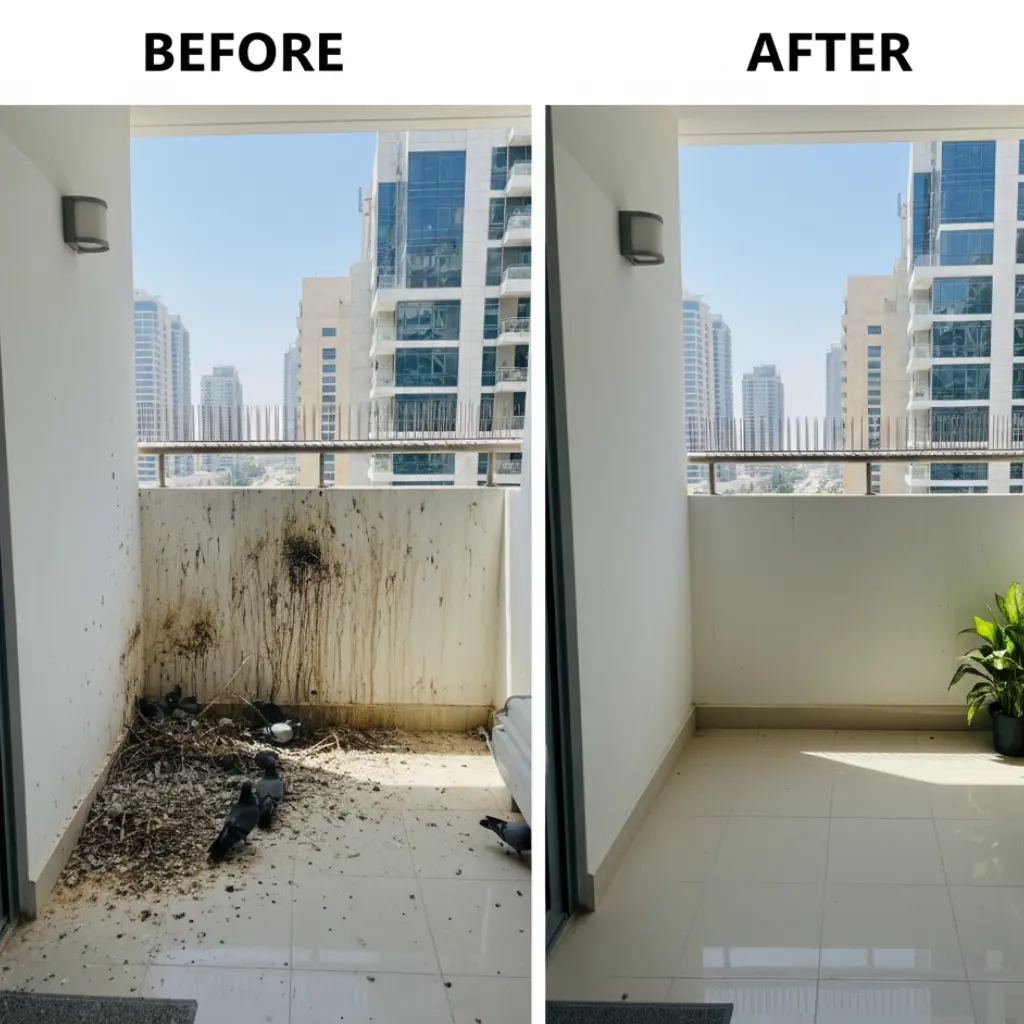Bird scarer services before and after results in Dubai property