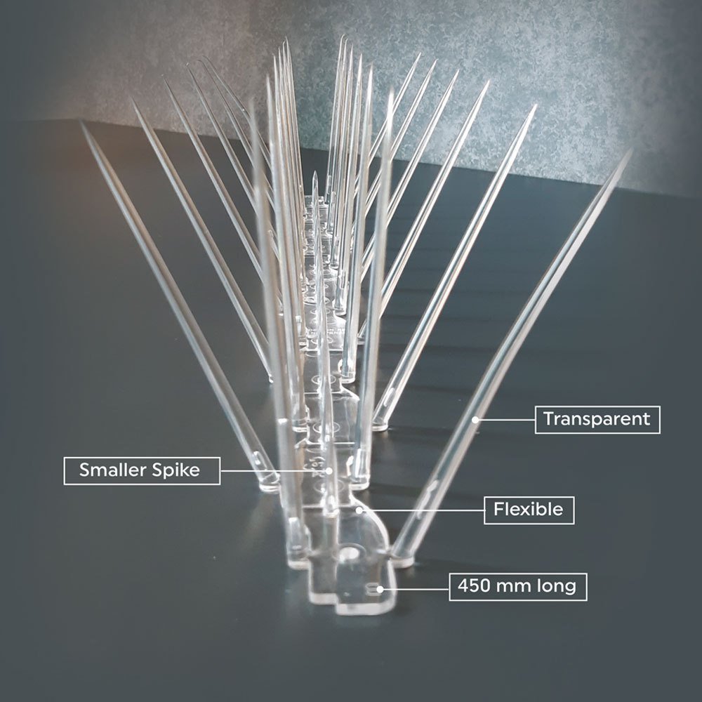 Polycarbonate bird spikes strip close-up