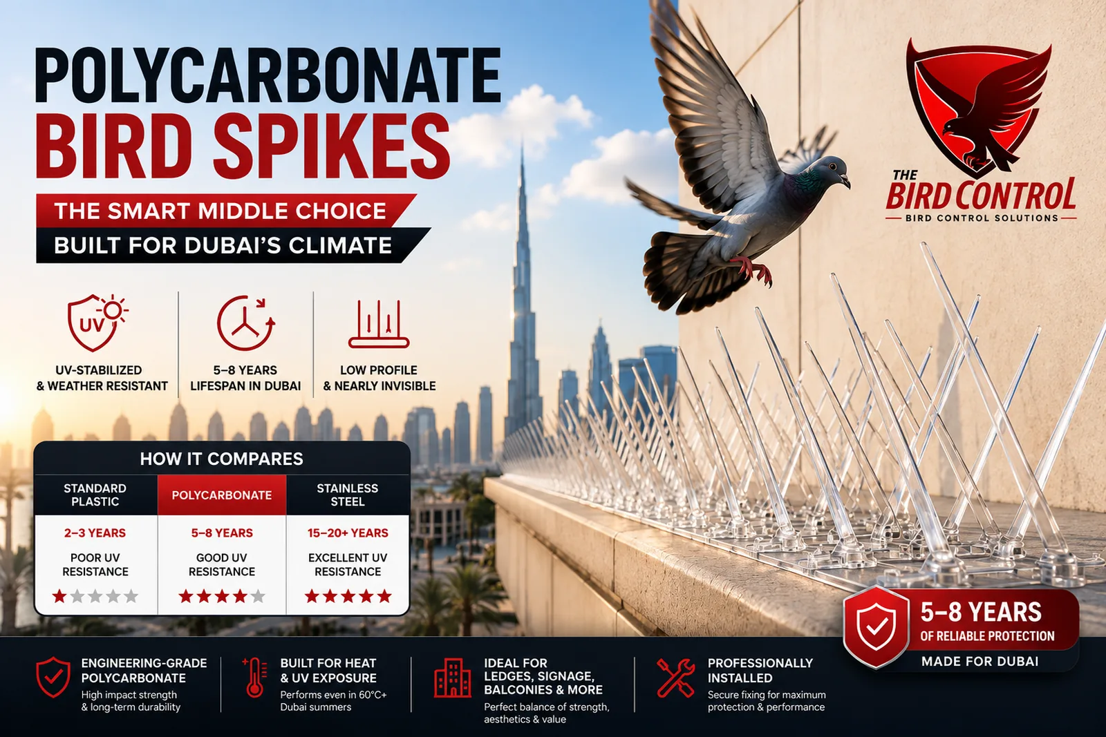 You are currently viewing Polycarbonate Bird Spikes in Dubai: Complete Buyer’s Guide